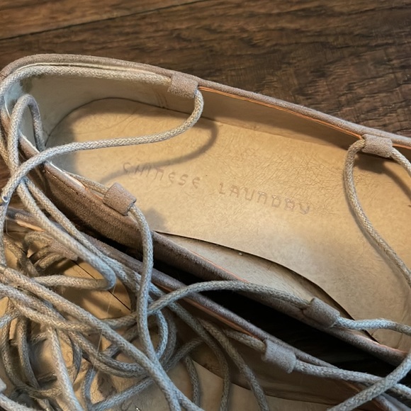 Taupe Lace Up Suede Flats - Picture 3 of 4